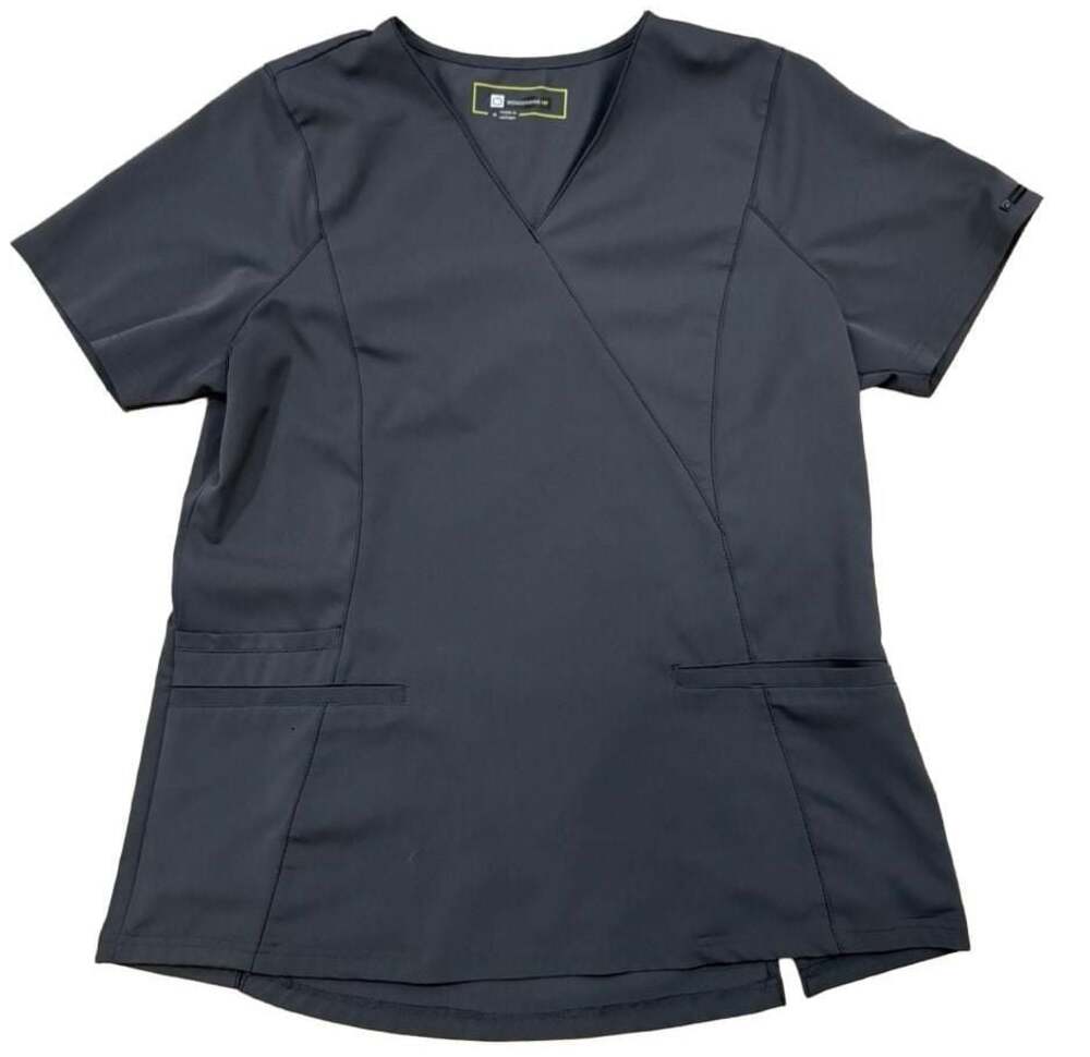 WonderWink HP Scrub Top Women’s Medium Charcoal Gray Mock Wrap Stretch Medical